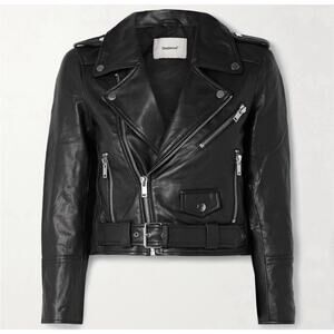 NEW Deadwood NET SUSTAIN Joan Leather Biker Jacket Black Leather US 8 EU 40 Moto